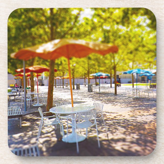 Umbrella and Chairs, Courtyard, Crown Centre, KC Coaster (Front)