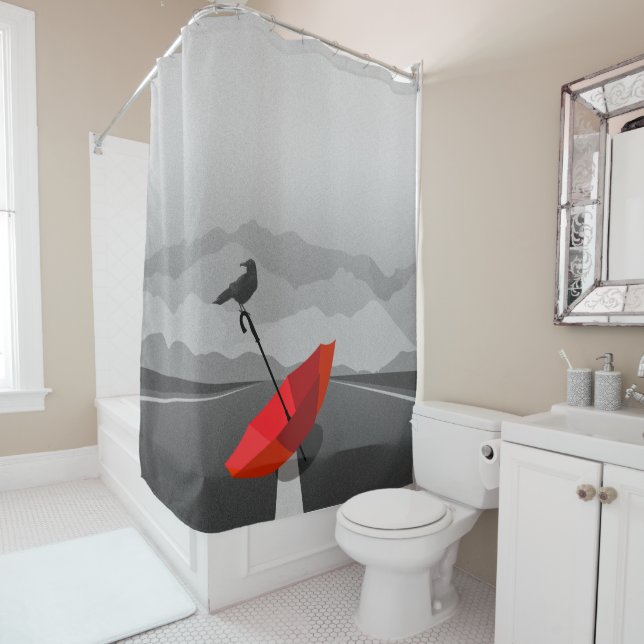 Umbrella and crow shower curtain (In Situ)