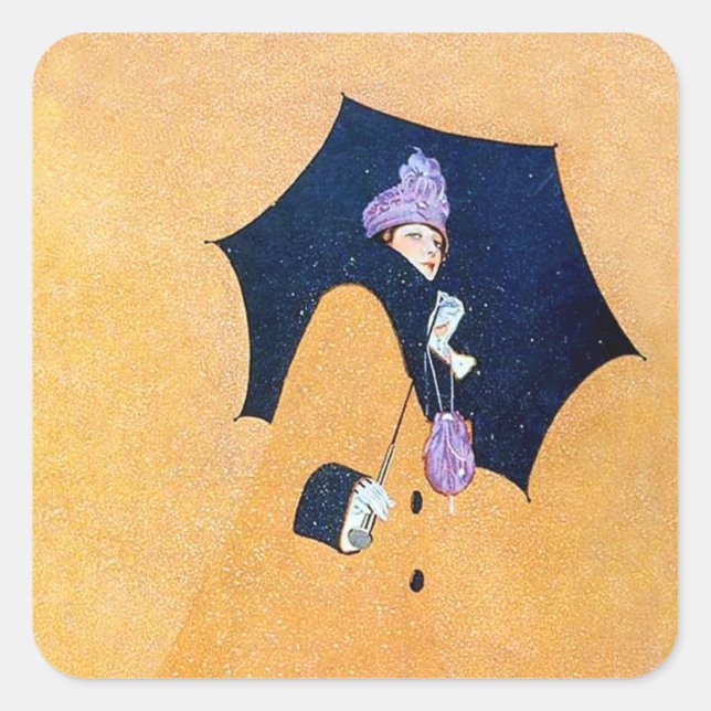 Umbrella and Snow by C Coles Phillips Square Sticker (Front)