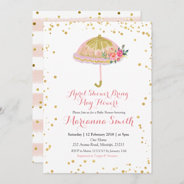 Umbrella April Shower Bring May Flowers Invitation (Front/Back)