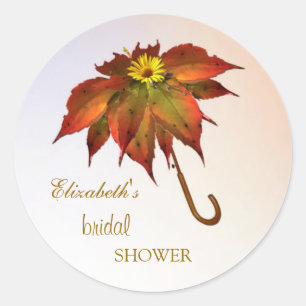 Umbrella autumn leaves Bridal Shower Classic Round Sticker
