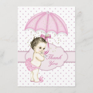 Umbrella Baby Girl Sprinkle Baby Shower Thank You Card
