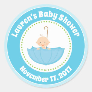 Umbrella Baby Shower Favour Stickers Blue Baby Boy