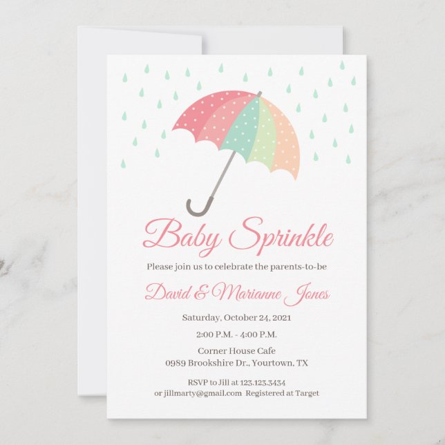 Umbrella Baby Shower Invitation It's a girl (Front)