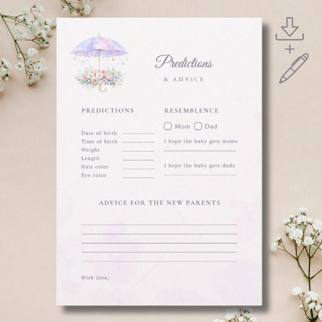 Umbrella Baby Shower Predictions & Advice Card (Creator Uploaded)