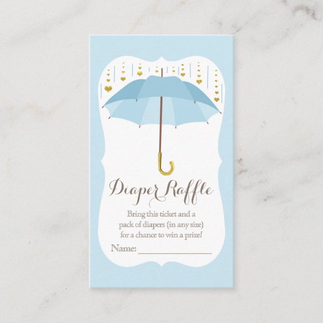 Umbrella Baby Sprinkle Blue Diaper Raffle Ticket Enclosure Card (Front)