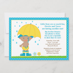 Umbrella Baby Sprinkle Shower African American Boy Invitation