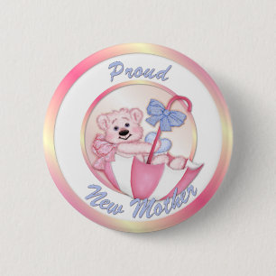 Umbrella Bear - New Mum - Girl 6 Cm Round Badge