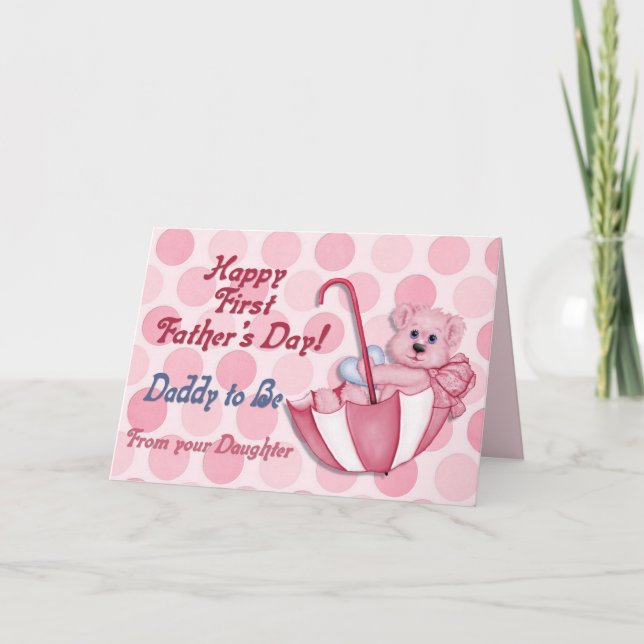 Umbrella Bear Pink - Father to Be Fathers Day Card (Front)