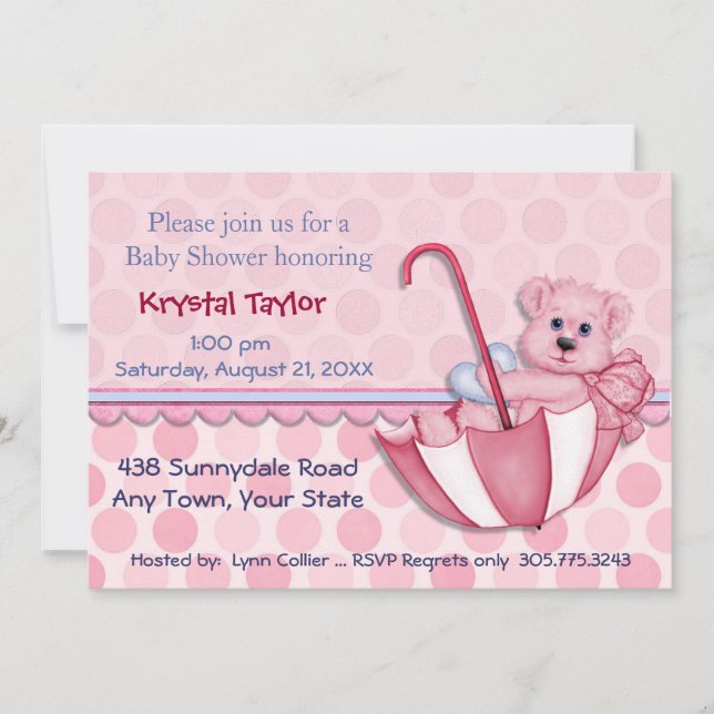 Umbrella Bear Pink - Invitation (Front)
