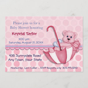 Umbrella Bear Pink - Invitation