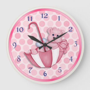 Umbrella Bear Pink Large Clock