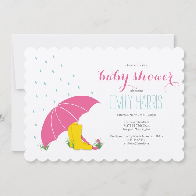 Umbrella & Boots Baby Shower Invitation (Front)
