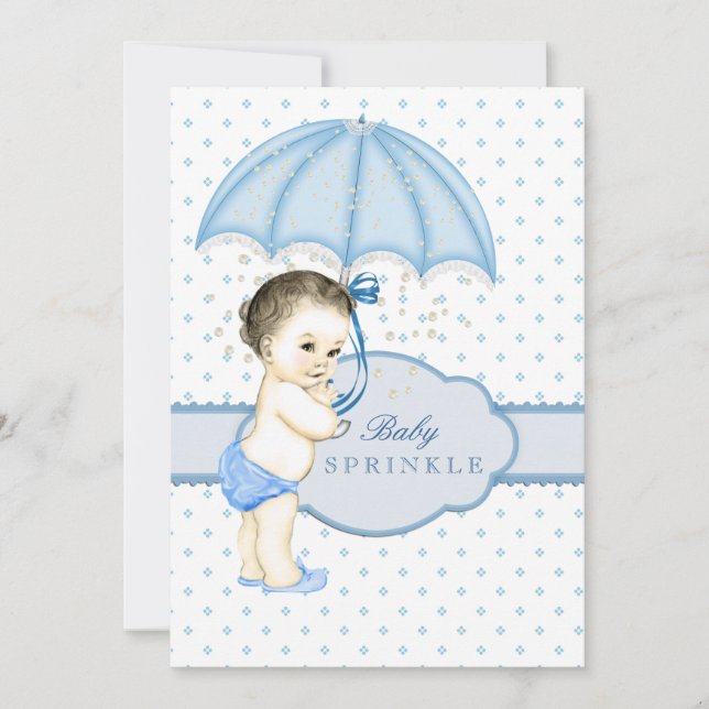 Umbrella Boy Sprinkle Baby Shower Invitation (Front)