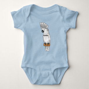 Umbrella cockatoo bird cartoon illustration baby bodysuit