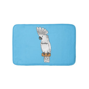 Umbrella cockatoo bird cartoon illustration  bath mat