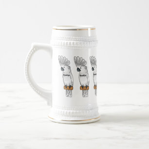 Umbrella cockatoo bird cartoon illustration beer stein