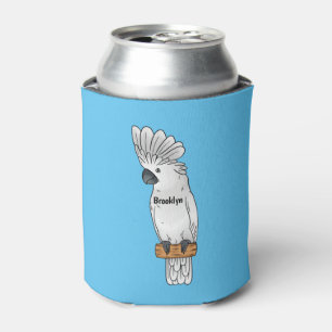 Umbrella cockatoo bird cartoon illustration can cooler