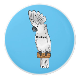 Umbrella cockatoo bird cartoon illustration ceramic knob