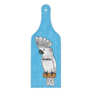 Umbrella cockatoo bird cartoon illustration cutting board