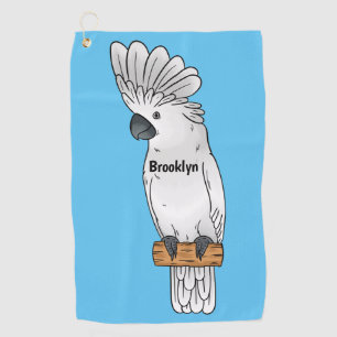 Umbrella cockatoo bird cartoon illustration golf towel