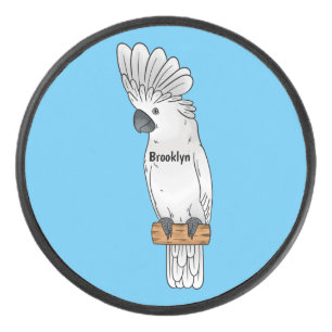 Umbrella cockatoo bird cartoon illustration  hockey puck