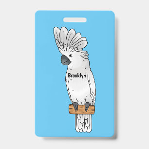 Umbrella cockatoo bird cartoon illustration ID badge