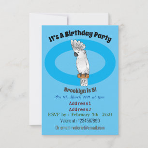Umbrella cockatoo bird cartoon illustration invitation