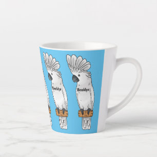 Umbrella cockatoo bird cartoon illustration latte mug