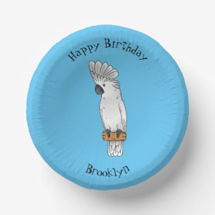 Umbrella cockatoo bird cartoon illustration paper plate