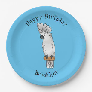 Umbrella cockatoo bird cartoon illustration paper plate