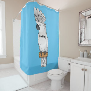 Umbrella cockatoo bird cartoon illustration shower curtain