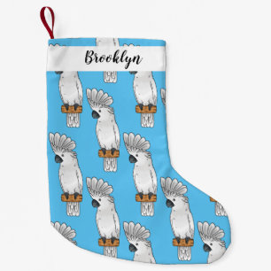 Umbrella cockatoo bird cartoon illustration small christmas stocking