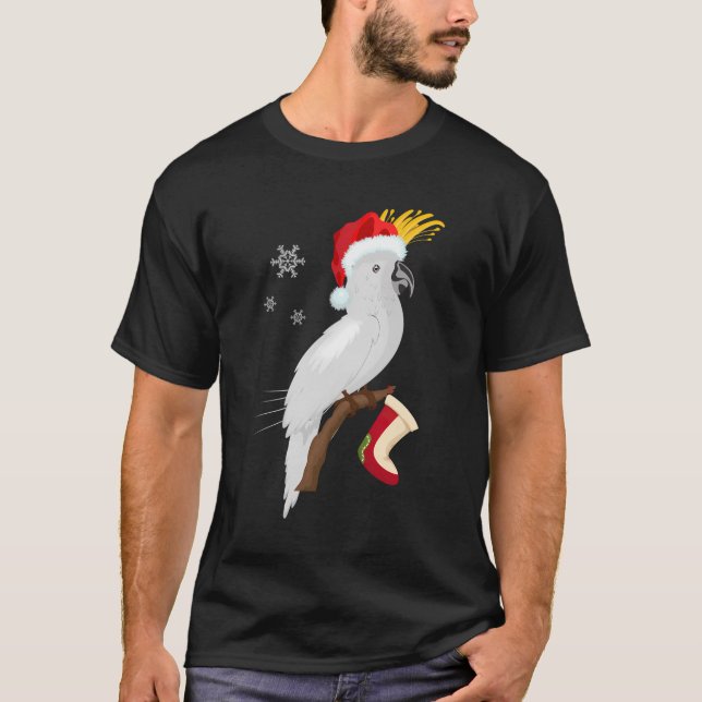 Umbrella Cockatoo Santa Hat Funny Christmas T-Shirt (Front)