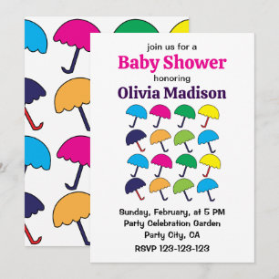 Umbrella Colourful Umbrella Baby Girl Shower Invitation