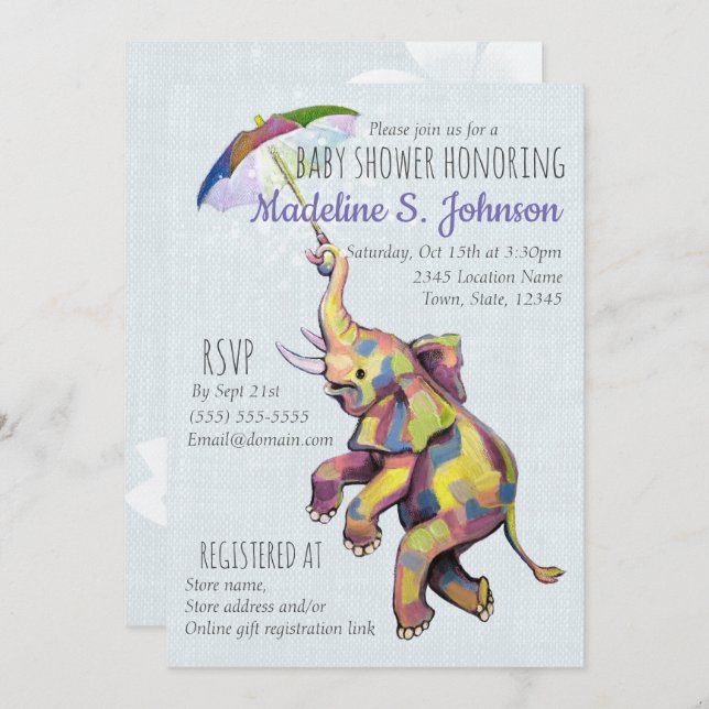 Umbrella Elephant Invitation (Front/Back)