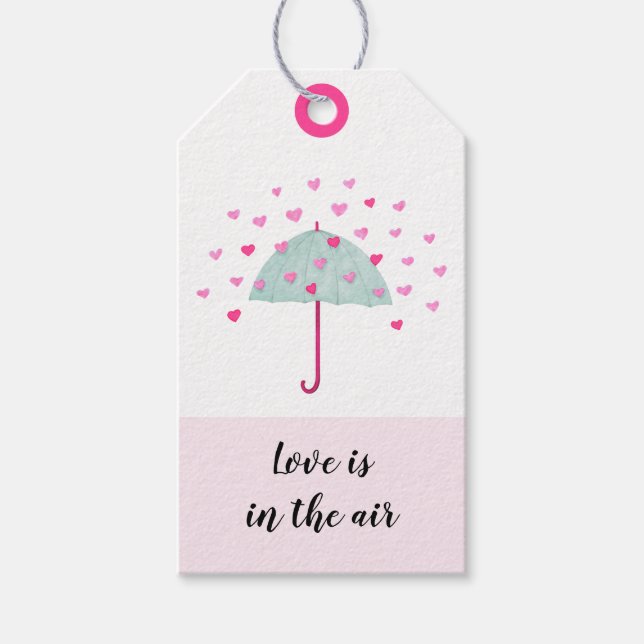 Umbrella Hearts Pastel Pink Mint Gift Tag (Front)