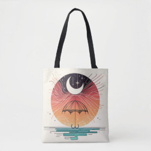 Umbrella Holding Moon and Falling Stars Tote Bag