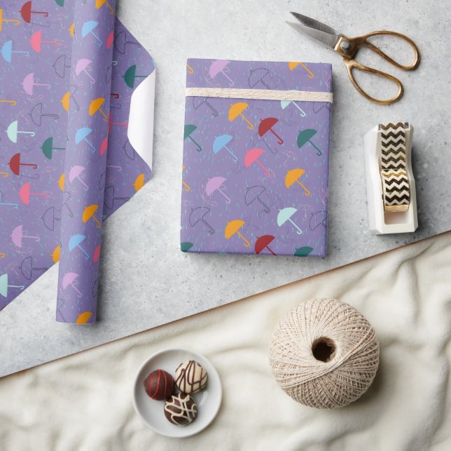 Umbrella in the Rain pattern Wrapping Paper (Crafts)