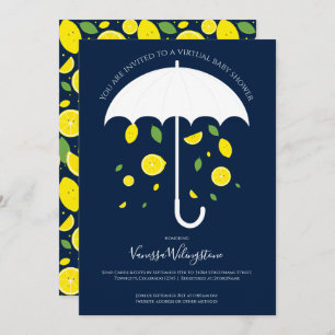 Umbrella Lemons Blue White Virtual Baby Shower Invitation