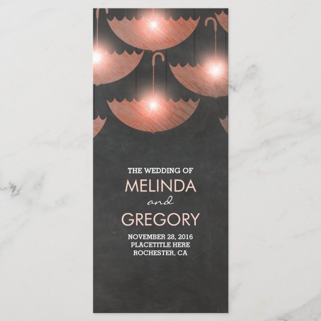 Umbrella Lights Chalk and Pink Wedding Program Programme (Front)