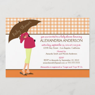 Umbrella Mummy Gingham Baby Shower Invite (orange)