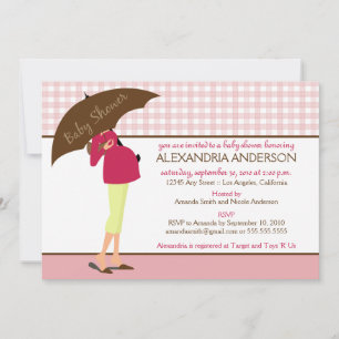 Umbrella Mummy Gingham Baby Shower Invite (pink)