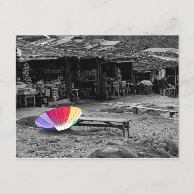 Umbrella on a market postcard (Front)