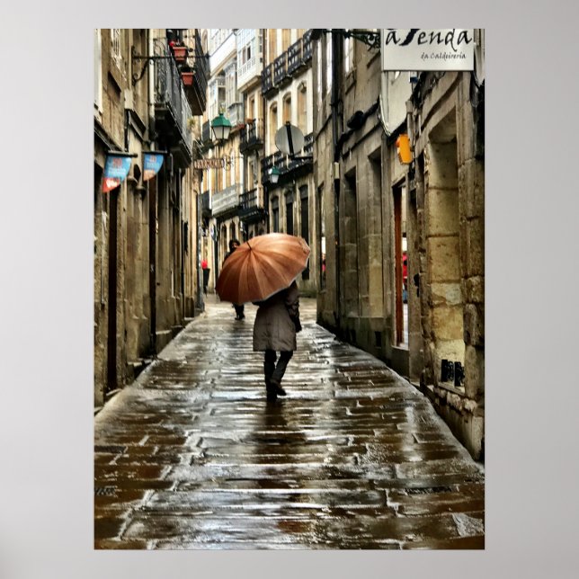 Umbrella on the Streets of Santiago De Compostela Poster (Front)