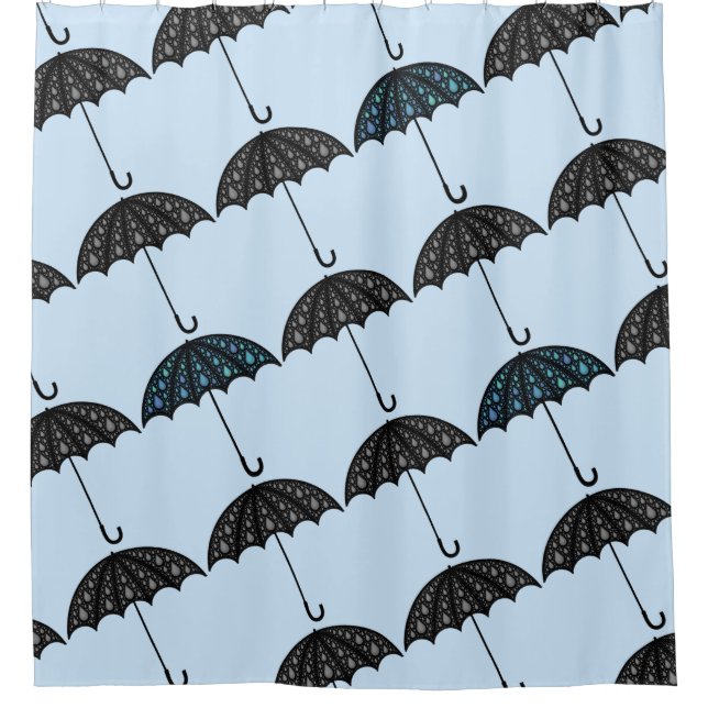 Umbrella Pattern Blue Grey Shower Curtain (Front)