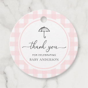 Umbrella Pink Gingham Thank You Favour Tags