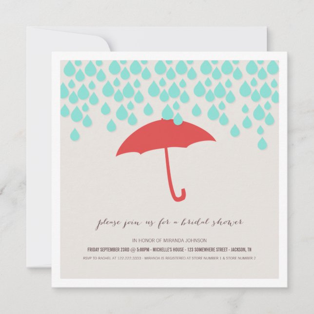 Umbrella & Rain Drops Bridal Shower Invitations (Front)