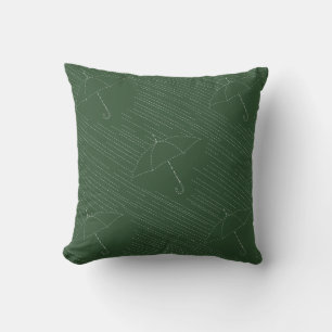 Umbrella Rain Faux Embroidery Stitches Green Cushion