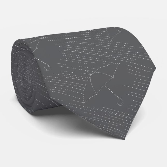 Umbrella Rain Faux Embroidery Stitches Grey Tie (Rolled)